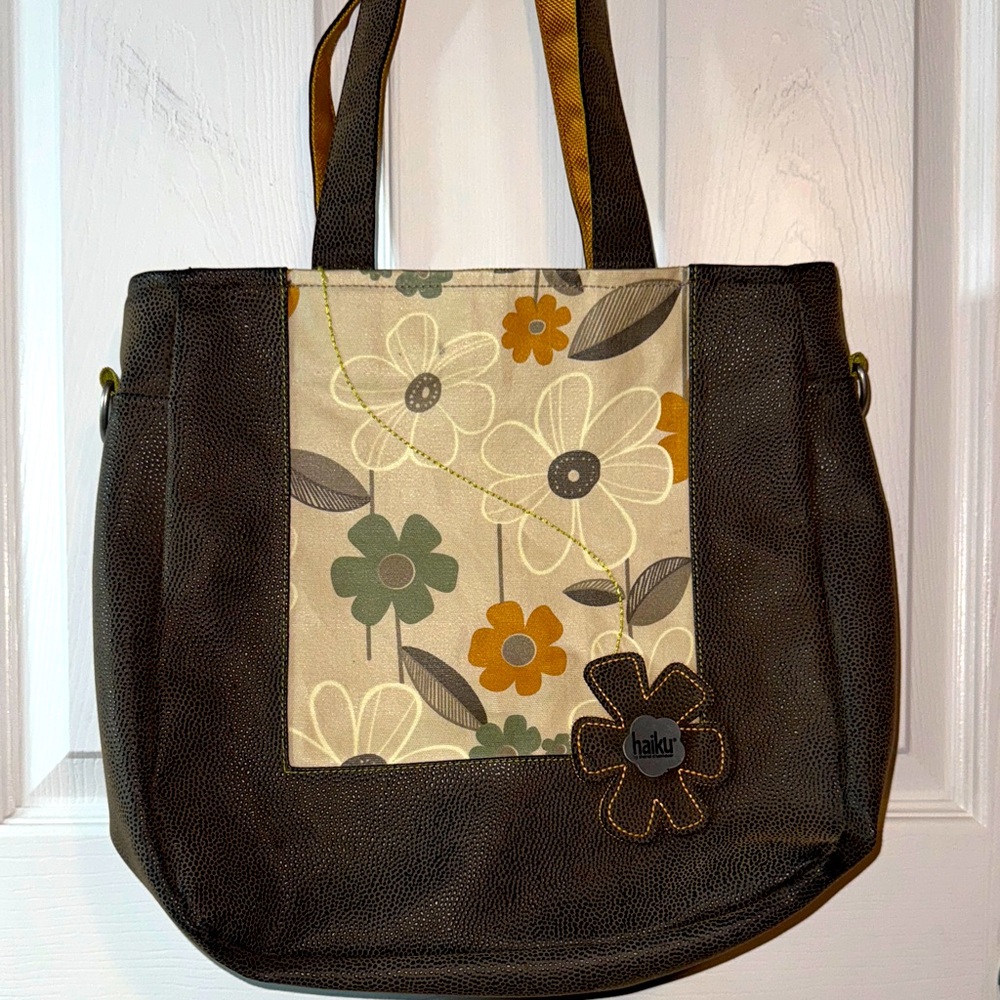 Haiku Dark Brown Tote with Floral Accent